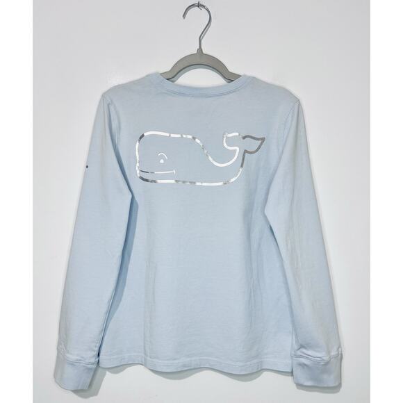 Vineyard Vines Girls T Shirt M 10-12 Blue Crew Neck Long Sleeve Pocket Logo - Picture 2 of 6